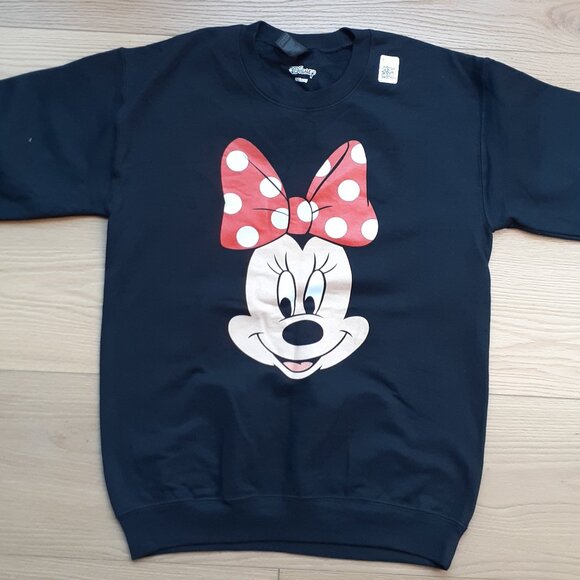 Minnie Mouse Polka Dot Bow - New Small Black Sweatshirt - Picture 1 of 5